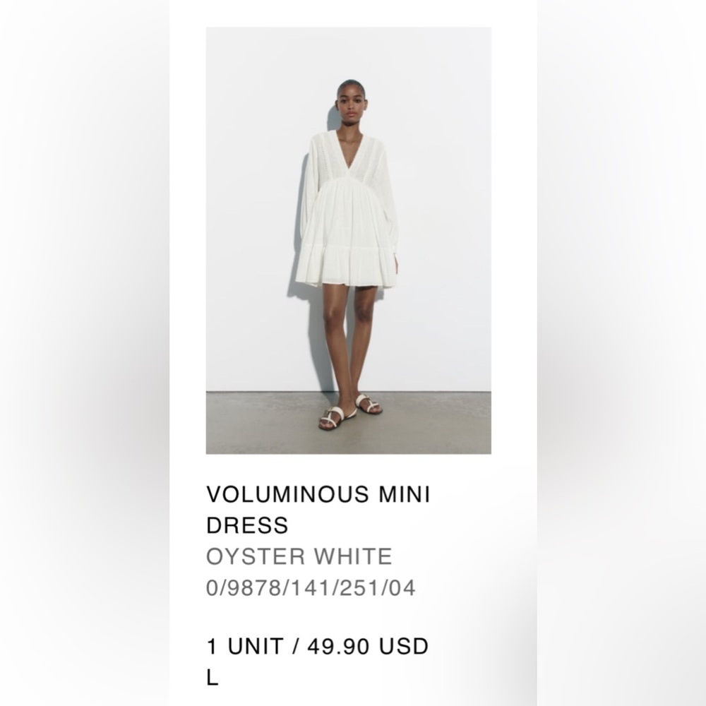 ZARA VOLUMINOUS MINI DRESS - OYSTER WHITE